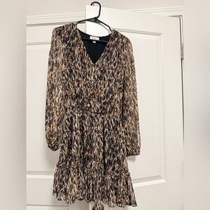 Evereve Brown Black Multi-Print Long Sleeve Mini Dress